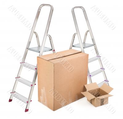 ladders and two cardboard boxes