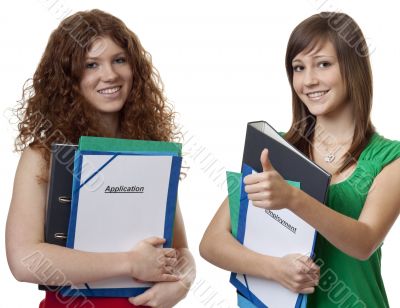 Two teenager with application briefcase