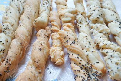 Breadsticks on the tablecloth