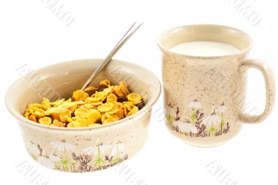 cornflakes with milk in a cup cornflakes with milk in a cup