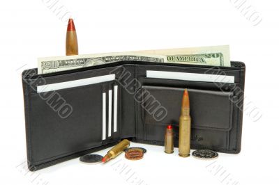 Wallet, money and cartridges isolated