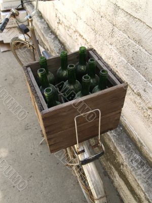 Box with bottles on the bicycle