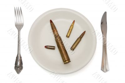 Ammo on the plate  isolated