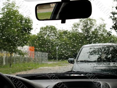 Rain drops on the windshield