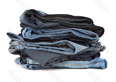 stack of blue jeans