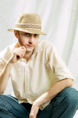 man in round beach hat man in round beach hat