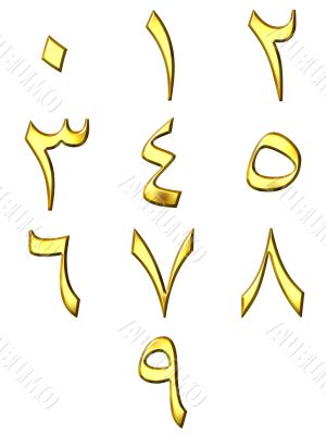3D Golden Arabic Numbers