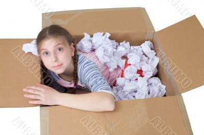 Girl in cardboard box