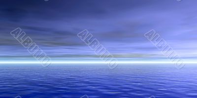 Blue cludy sky and ocean water with waves - panorama