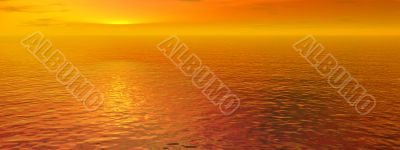 Red sunset sky and ocean wave water - panorama view
