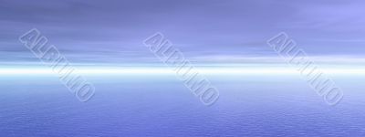 Blue cludy sky and ocean water with waves - panorama