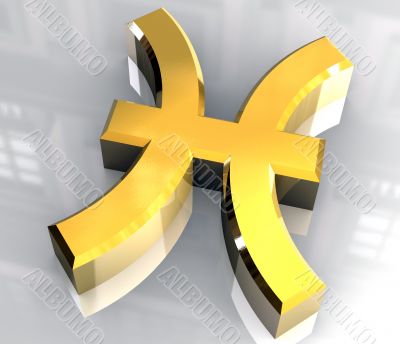 pisces astrology symbol in gold - 3d made