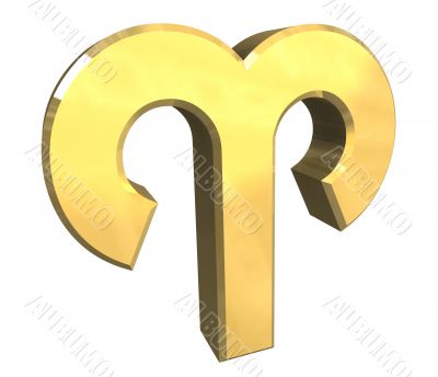Aries astrology symbol in gold - 3d made