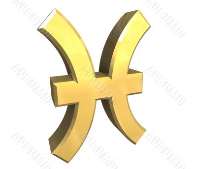 pisces astrology symbol in gold - 3d made