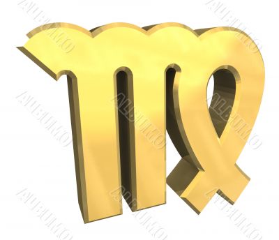 virgo astrology symbol in gold - 3d made