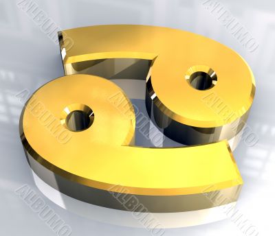 cancer astrology symbol in gold - 3d made