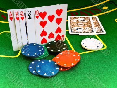 cards and chips in casino