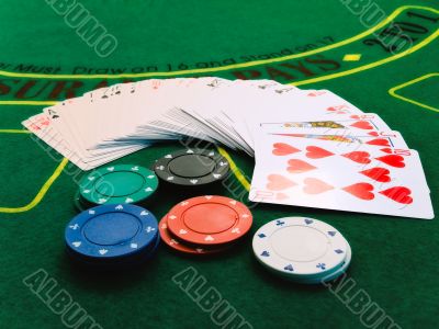 cards and chips in casino
