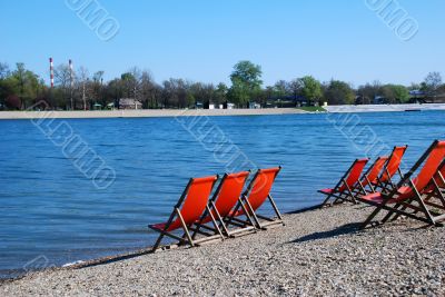 Orange folding chairs