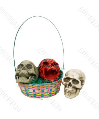 Colored skulls in an Easter basket