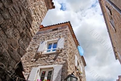 Blue curtain on wind