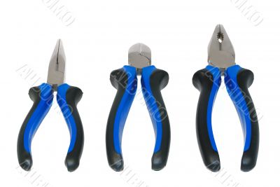 Three electricians tool: pliers on a white background.