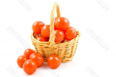 basket full of fresh healthy baby tomatoes on white
