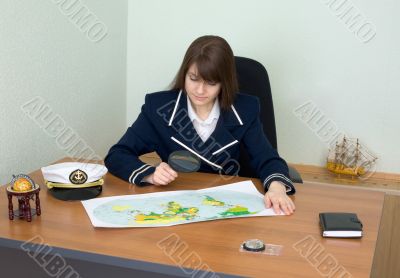 Woman - captain at a table Woman - captain at a table