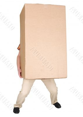 Man holding very heavy brown cardboard box