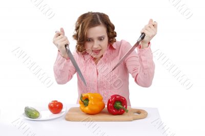 Housewife wants to eat sweet peppers.