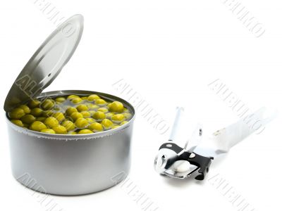 jar of green  pea and opener