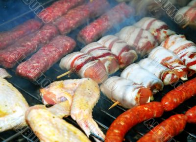 Meat on barbecue
