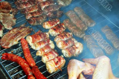 Meat on barbecue
