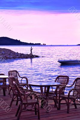 Evening seaside in pink and blue