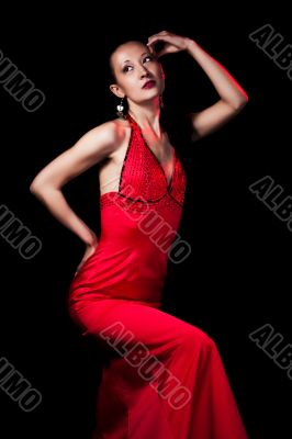 lady in red evening dress