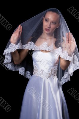 dark hair woman in wedding dress