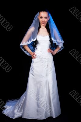 smiling bride in white dress