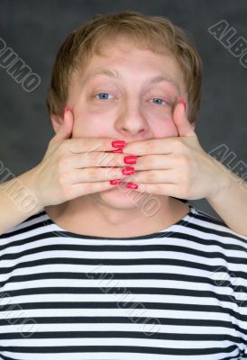 Hands have covered a man`s mouth Hands have covered a man`s mouth