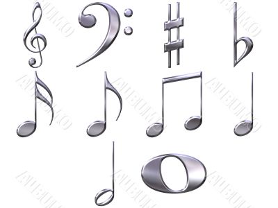 3D Silver Music Notes