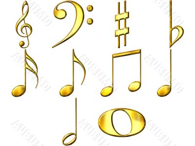 3D Golden Music Notes