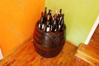 Wine over wood barrel