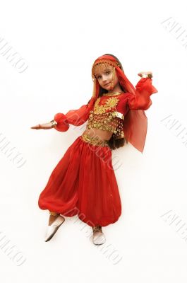 a girl dances east dance on a white background