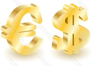Dollar and euro money 3d symbols.