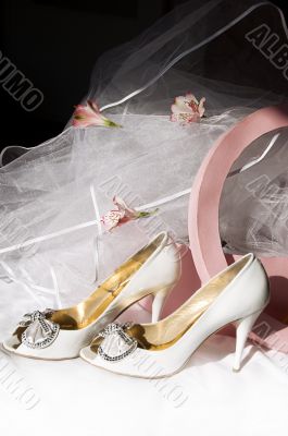 Wedding shoes, box and veil Wedding shoes, box and veil
