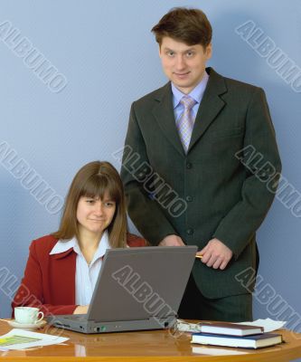 Girls at a desktop and their chief