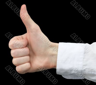 Man`s hand showing gesture on a black Man`s hand showing gesture on a black