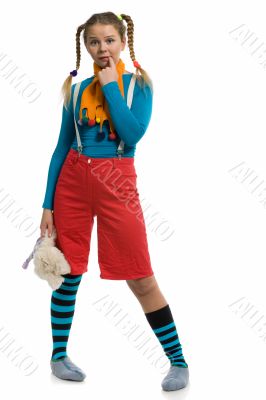 girl in multi-coloured clothes