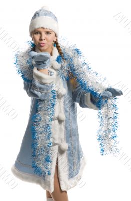 air kiss from girl in snow maiden costume