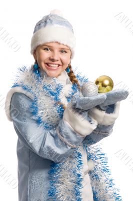 Snow girl with christmas-tree decorations