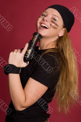 laughing girl in suit of pirate